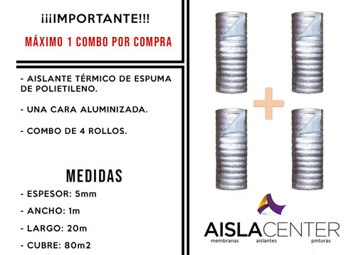 Imagen 2 de 10 de Combo* Aislación Térmica Para Chapa 4 X 5mm X 20m Aluminizad