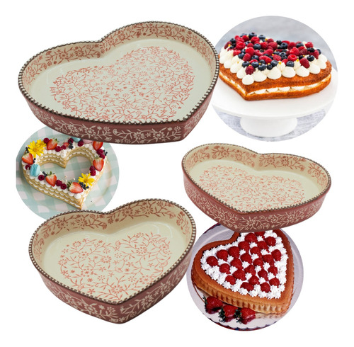 Set X3u Tartera Fuente Cerámica Asadera Horno Tarta Corazón