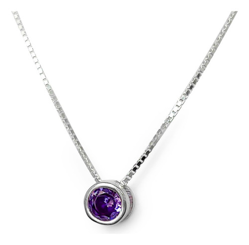 Collar Punto De Luz Morado 5mm Plata Fina 925