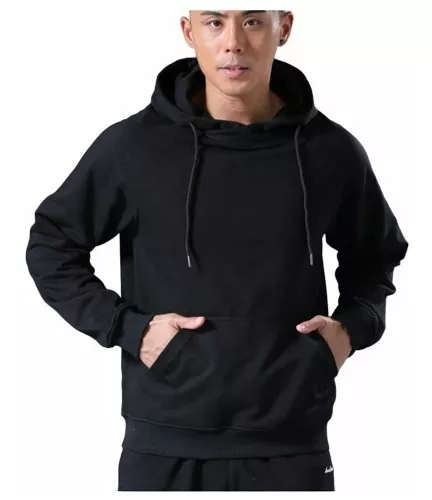 Sudadera fitness transpirable con capucha negra lisa para hombre