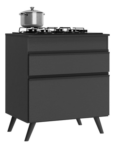 Balcão Cozinha P/ Cooktop 70cm Veneza Multimóveis Mp3706.895 Cor Preto