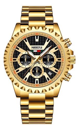 Relógio Masculino Nibosi 2505 Esportivo Dourado E Preto