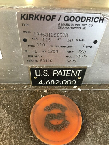 Kirkhof/goodrich 1ph581250018 Welding Transformer 125kva Ttf