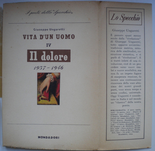 Ungaretti Giuseppe / Vita D'un Uomo Iv. Il Dolore / Firmado