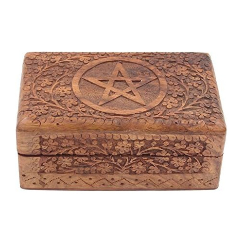 Caja De Almacenamiento De Madera Tallada Mano Pentagr