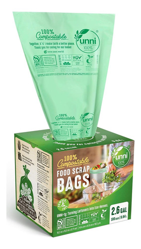 Bolsas 100% Compostables Unni, 2.6 Galones, 9.84 Litros, 200