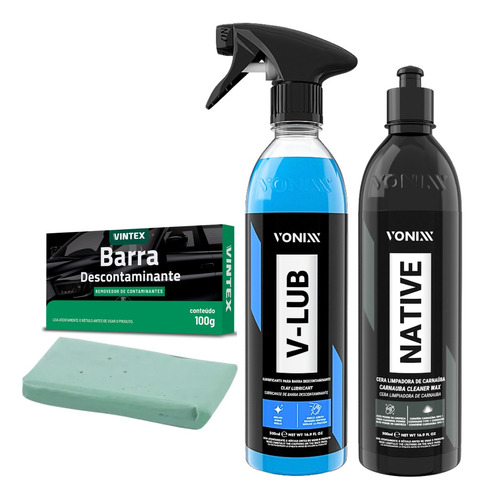 Kit Descontaminação De Pintura Claybar Cera Limpadora Vonixx