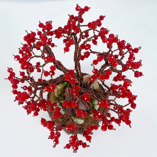 Árbol Bonsai De Alambre Artificial Cristales Facetado Rojo