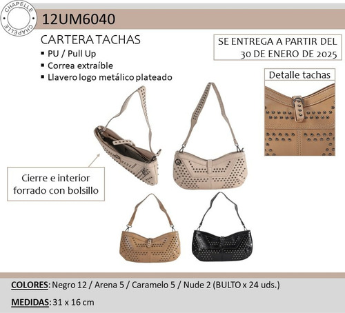 Cartera Pu Con Tachas Y Correa Extraible La Chapelle Nude Lisa Níquel Nude