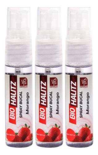 Spray Bucal Morango Bio Halitz 18ml Natuflores Kit 3un