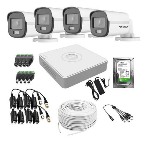 Kit 4 Camaras Hikvision Colorvu Color Noche Dvr 4ch + Disco