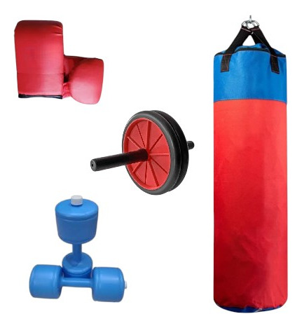 Combobox Bolsadeboxeo120 + Guantin + Rueda+ Mancuerrec Azul