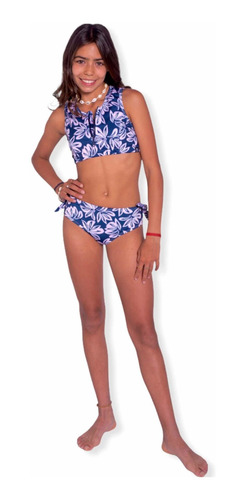 Malla Bikini Surf Niña Uv Upf50+ Top Cierre + Bombi Flores