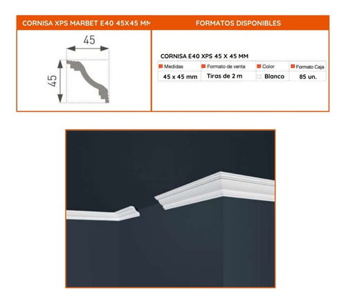 Moldura Cornisa E40 45x45mm X 2mts Caja 85 Unidades