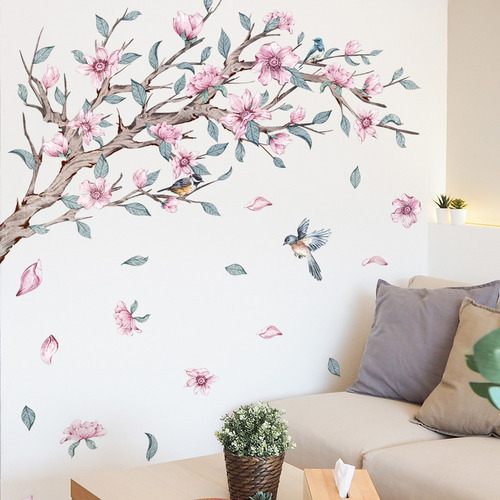 Adhesivos De Pared Q Fresh Branches Con Pájaros Y Flores Par
