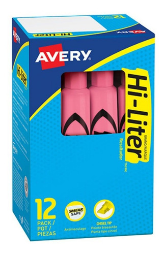 12 Marcatextos Plumon Resaltdor Avery Neon Fluorescentes Color Rosa fluorescente