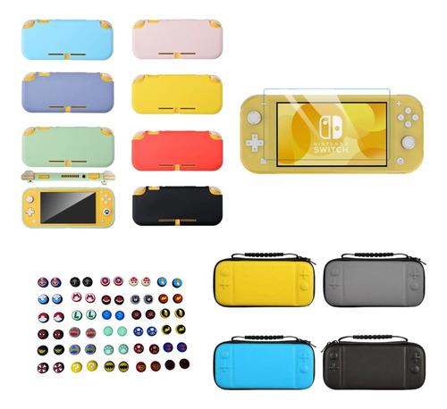 Protector + Estuche + Vidrio + 2grips Nintendo Switch Lite