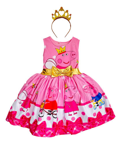 Disfraz Vestido Bebé Niña Princesa Peppa Pig Pepa Personajes Animados Olán