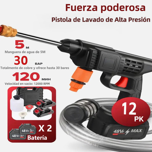 48v Hidrolavadora Inalambrica(2 Batería),hidrolavadora Portatil Con Manguera 5m,lavadora A Presión Portátil,alcance De 6-8 Metros,lavar Coches,pisos,riego De Jardín