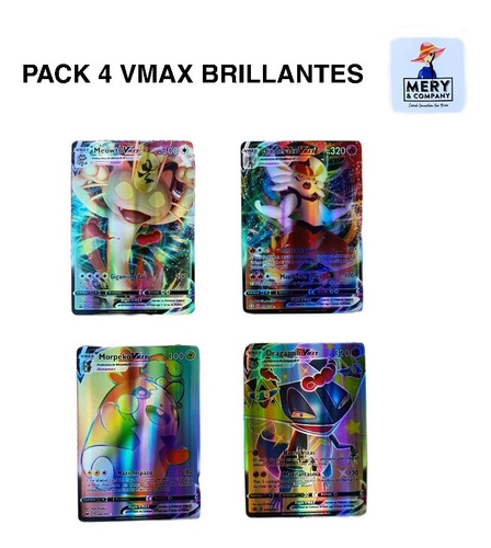Pack 4 Cartas Pokémon Vmax Brillantes En Español