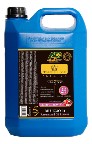 Shampoo Lichia E Romã The Luxe 5l Cães Pet Banho Tosa 1:4