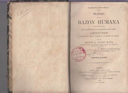 1878 Tratado La Razon Humana En Estado De Salud Pedro Mata