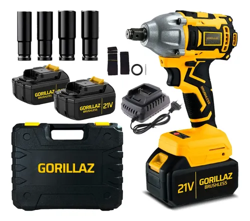 Parafusadeira Chave De Impacto 1/2 2 Baterias Lítio 21v Brushless Com Maleta E Soquetes De Impacto Gch21v-2bx Gorillaz Amarelo
