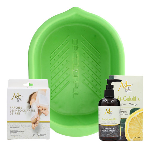 Kit Mc life parches para pies aceite anticelulitis y tina color verde Mc nails