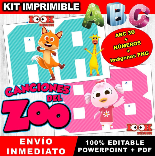 Kit Imprimible Letras 3d Editables Pdf Canciones Del Zoo