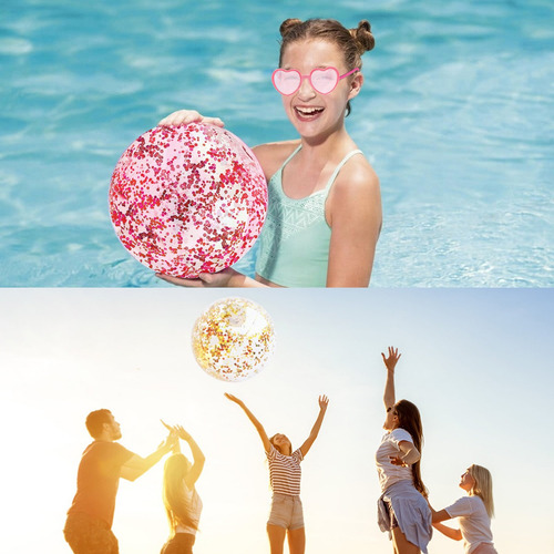 6 Pcs Pelota De Playa Inflable De Brillo Y Confeti 40 Y 60cm