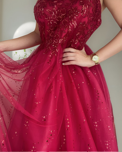 Vestido Largo Con Capas De Tul Princesa Rojo Moda Pasión