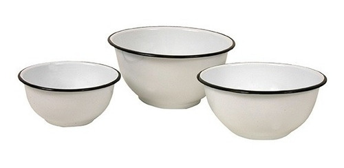 Set X 3 Bowls Enlozados Blanco Con Negro.