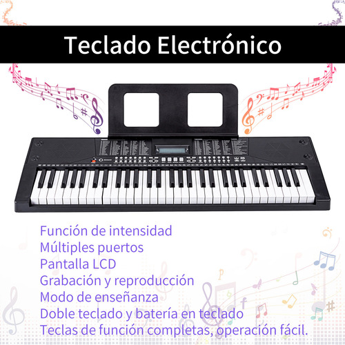 Besser Teclado 61 Teclas Bluetooth Midi Piano Electrónico con Sensibilidad al Tacto 200 Tonos y Ritmos Modo Doble Altavoces Estéreo Portátil Compatible con App y Usb Negro