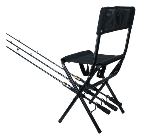 Banqueta Dobrável Pesca Brasil Pescador C/ Suporte P/ Varas Cor Preto