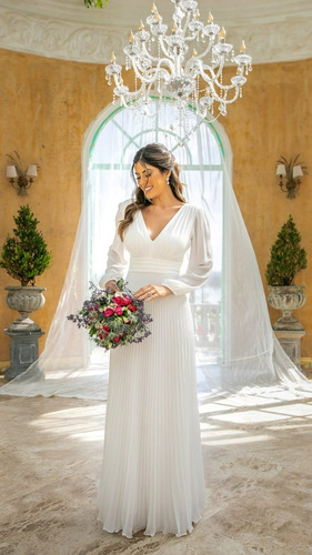 Imagem 2 de 5 de Vestido Musseline Noiva Com Saia Plissada Mod 1071 Phize
