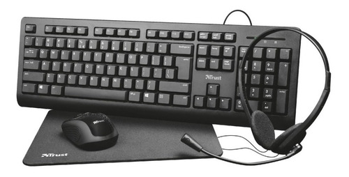 Combo 4 En 1 Home Office Trust Primo Tcl + Mouse + Aud +pad Color del mouse Negro Color del teclado Negro