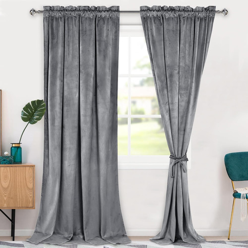 Cortinas De Terciopelo Gris Hiasan De 96 Pulgadas - Cortinas