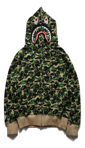 Campera Bape Shark Verde Militar Estilo Streetwear Premium