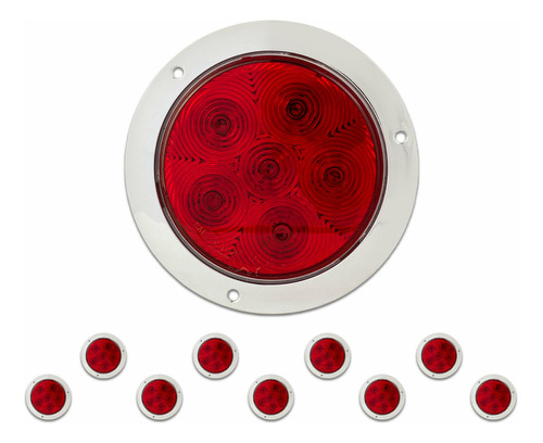 10 Plafones Redondo Rojos 12 Leds Cromado Tráiler Tunelight