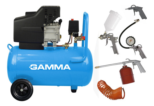 Compresor De Aire 2 Hp 50 L Gamma + Kit 5 Piezas Profesional