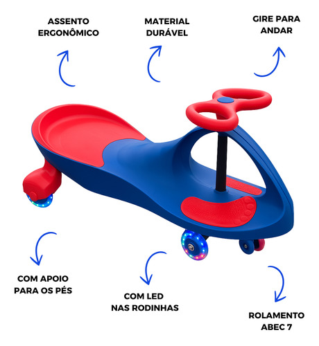 Carrinho Infantil Rolimã Car 360° Rodas com Led Azul e Vermelho Covei Toys