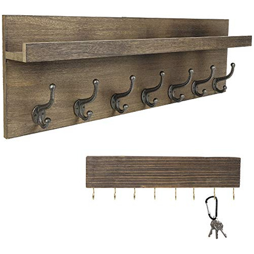 Perchero De Pared De Madera Rústica Resistente Estante