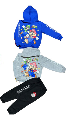 Conjunto Niño Super Mario Poleron Canguro Y Buzo Franela 