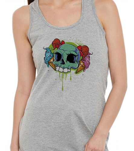 Musculosa Calavera Con Peinado Y Helados Art