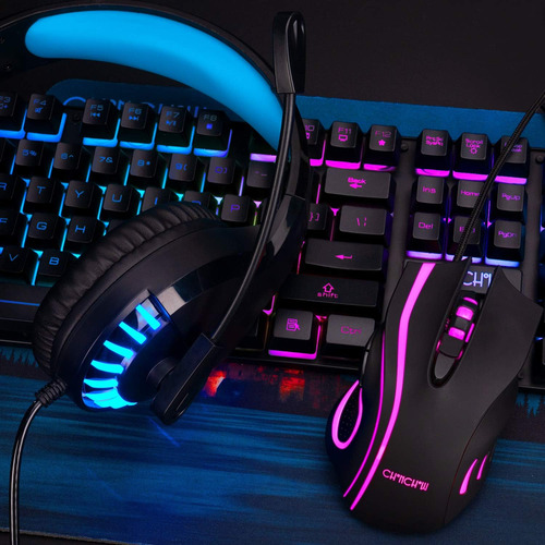 Combo Mouse Y Teclado Gamer + Headphone + Mousepad | Negro