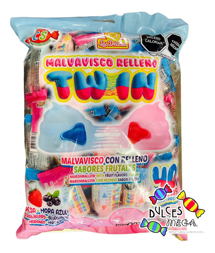 Delicias Malvavisco Relleno Twin C/40 - Sabores Frutales 