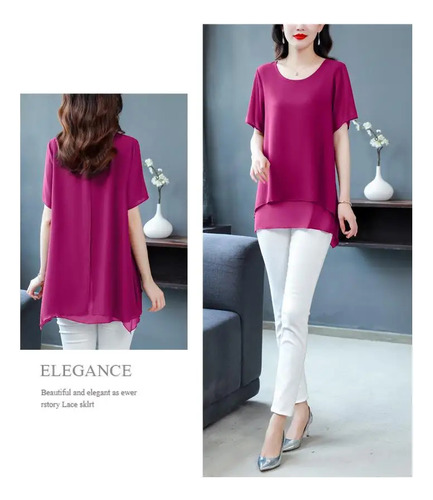 Top De Chifón Elegante Para Mujer De Talla Grande