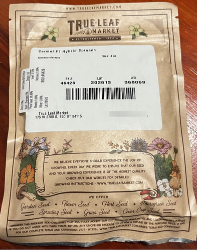 Semilla De Espinaca Orgánica 4oz