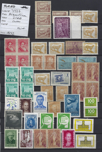 Lote3477 Argentina X 100 Estampillas Mint Varias P/revisar