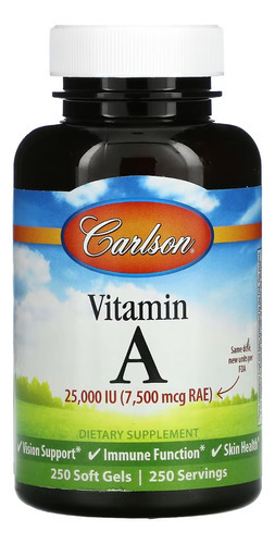 Carlson Labs Vitamina A 25,000 Iu 250 Capsulas Blandas Sabor Sin Sabor